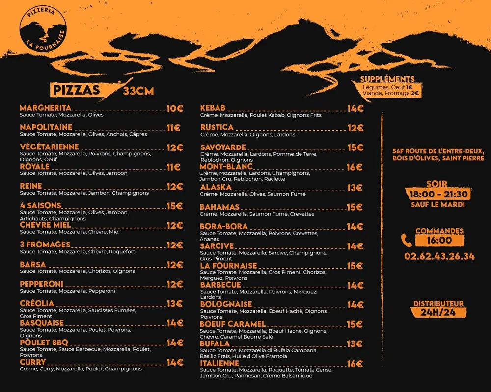 Carte complète des pizzas — La Fournaise d'Olives